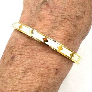 Spartina 449 Gold Creamy White Enamel Hinged Bangle Bracelet EUC